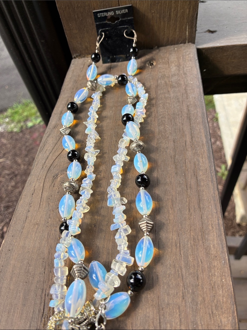 mine Opalescent Blue Beaded Necklace with Black Accents